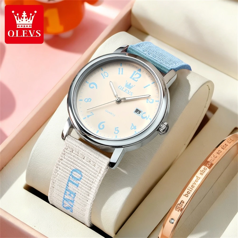 

Новые модные повседневные кварцевые часы OLEVS 2026 для мужчин и женщин, с ремешком из тканого материала, водонепроницаемые, светящиеся