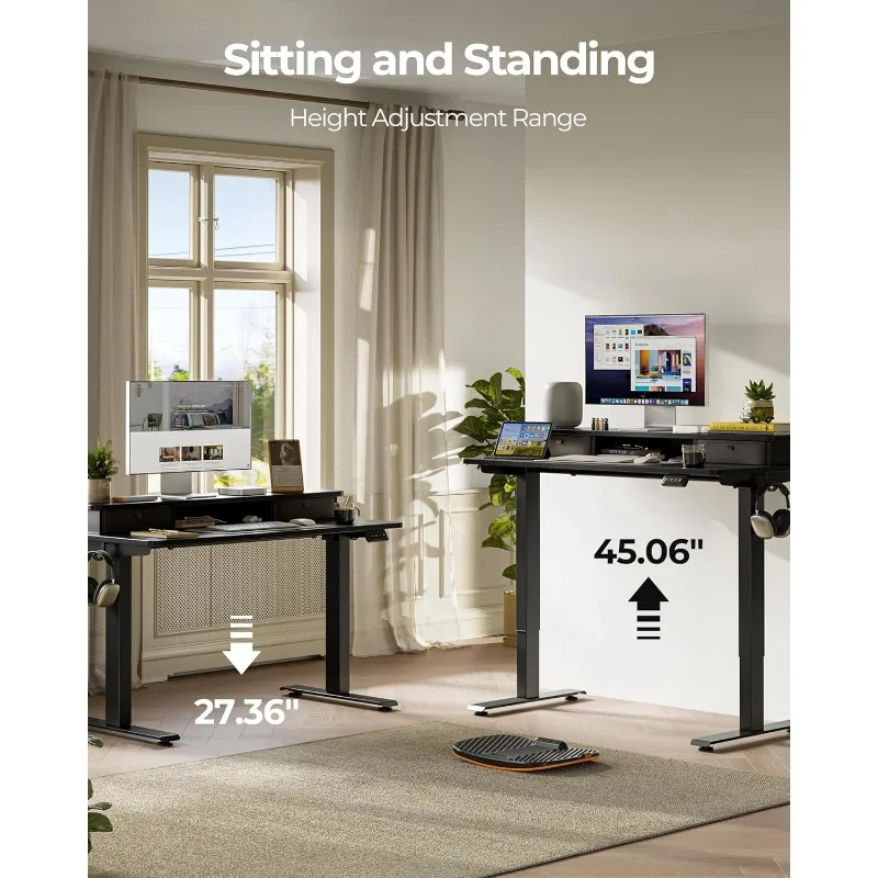 Height Adjustable Computer Desk, Home Office Stand Up 40'' x 24'' Height Adjustable Electric Standing Desk with Double Drawer