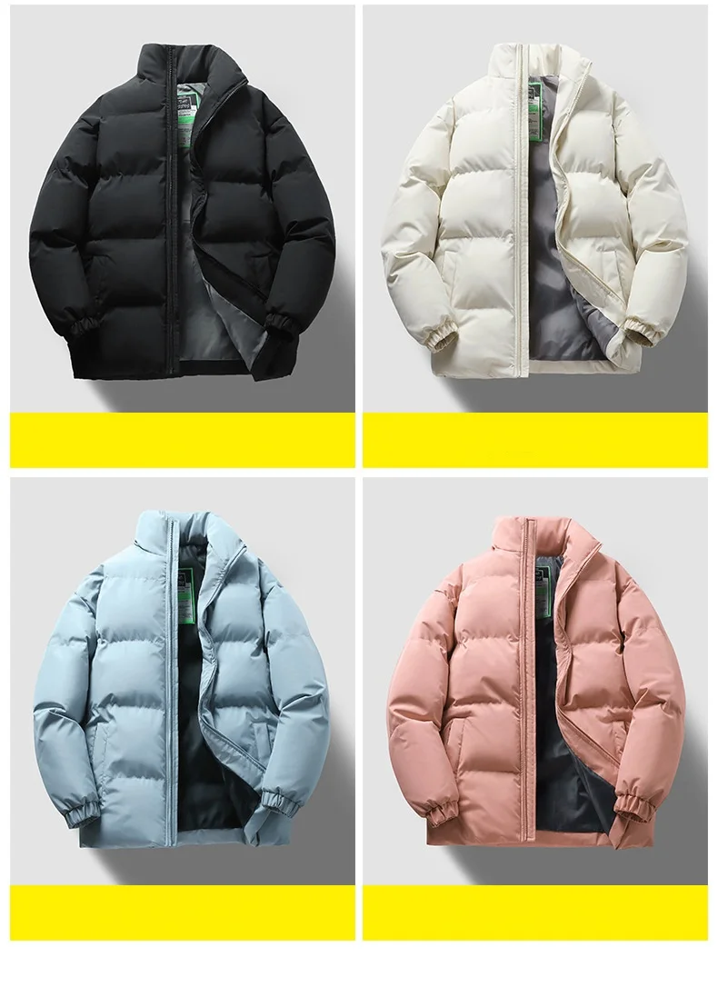 Unisex stand up collar jacket, thickened warm solid color cotton jacket, loose casual windproof jacket, multiple styles