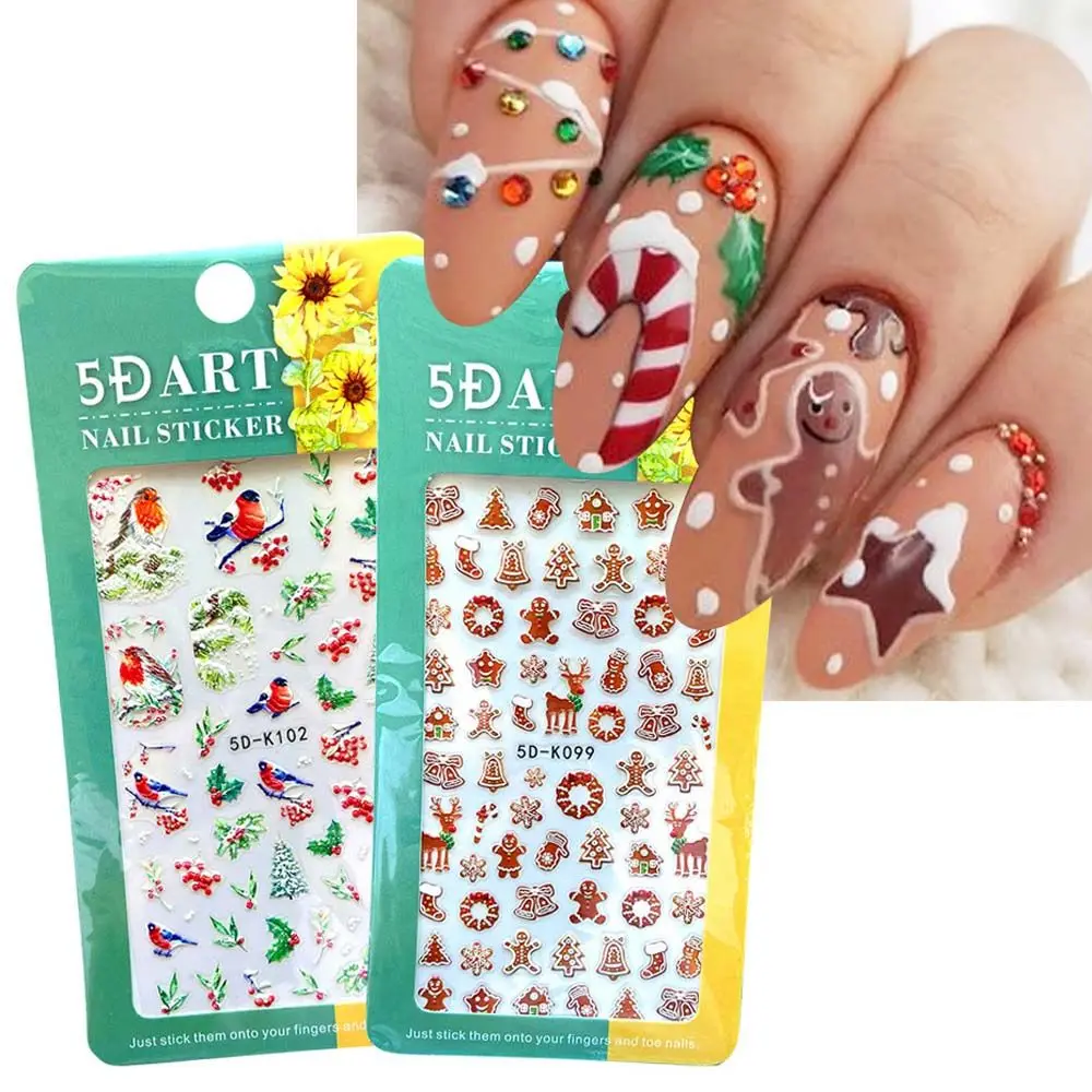 Christmas Day Snowflakes Embossed Bird Manicure Design 5D Nail Decals Christmas Nail Art Stickers DIY Nail Art Decoration