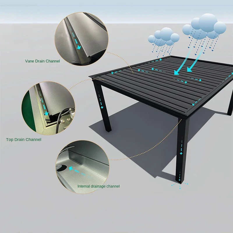 4x3m 3x4m Motorized Aluminum Pergola with Glass Sliding Doors LED Lights All-season Use - view 6