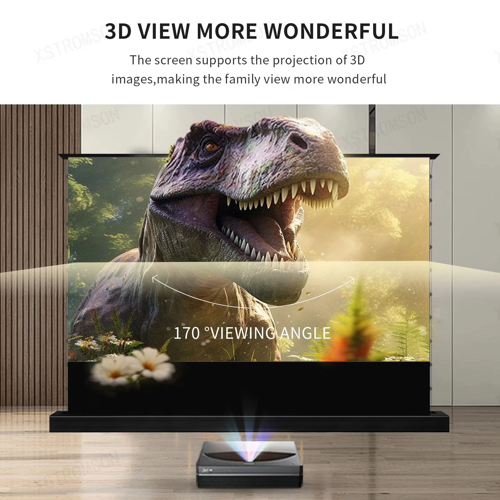 2025 100” T-Prism Video 4K Projector Screen Ultra Short Throw Floor Rising Motorized Projection Curtain Ambient Light Rejecting
