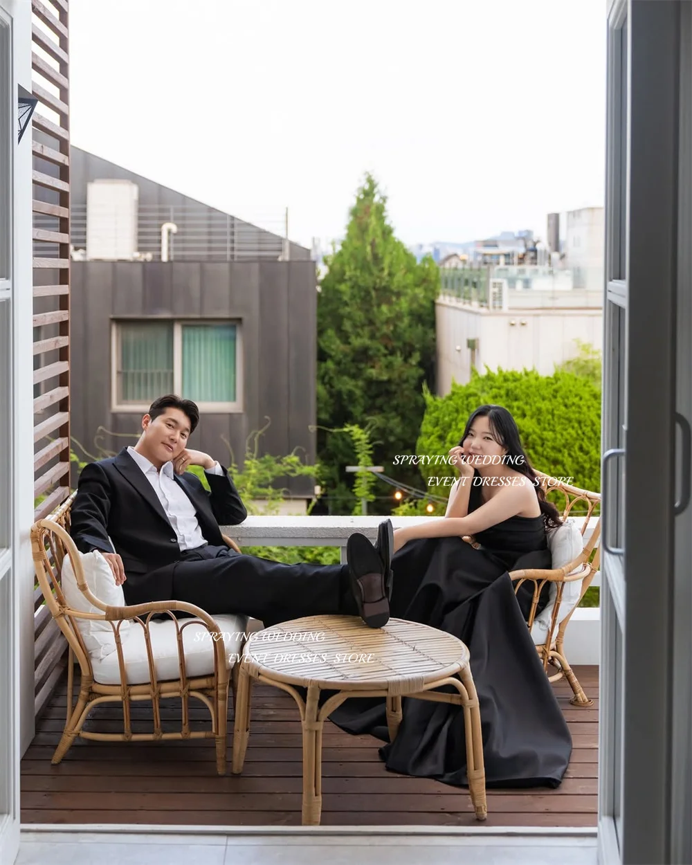 SPRAYING – robe de soirée en Satin noir Simple, robe de mariée coréenne, séance Photo, sans bretelles, ligne A, longue, Corset, fête de mariée, personnalisée