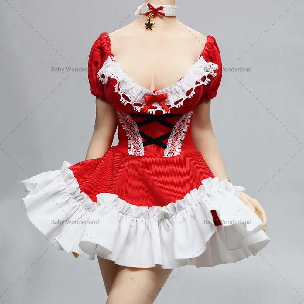 

1/6 Tbleauge Red Christmas Dress Set Collar Wristband Lace Sexy Clothing Accessories Fit 12''TBL ANT Female Soldier Action Body