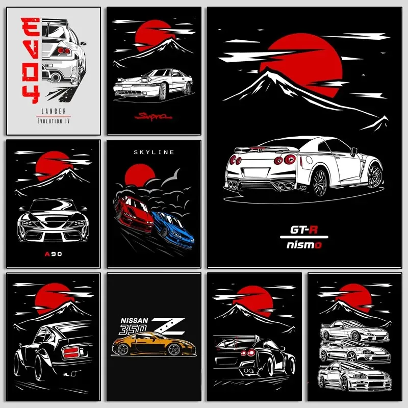 Nissan JDM Skyline R34 GTR Racing Car Supra Japanese Poster Wall Art Canvas Painting Picture Photo Ideal Gift  Room Home Decor