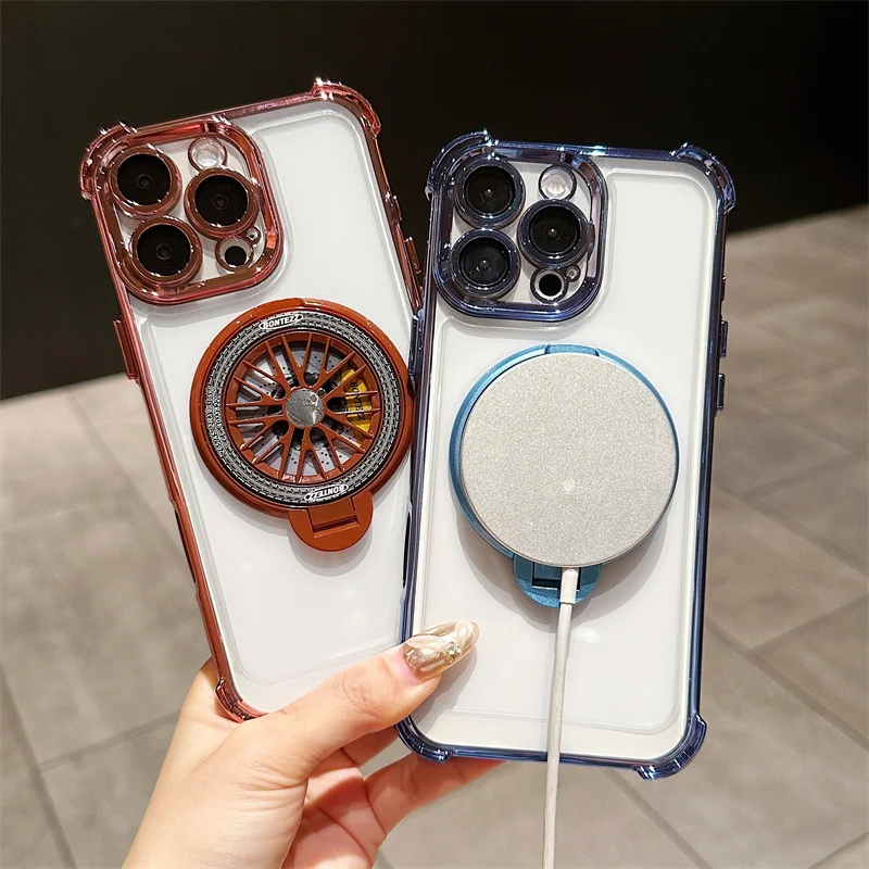 Luxury Plating Magsafe Magnetic Holder Stand Clean Phone Case For iPhone 16 11 12 13 14 15 Pro Max Plus Bumper Protector Cover