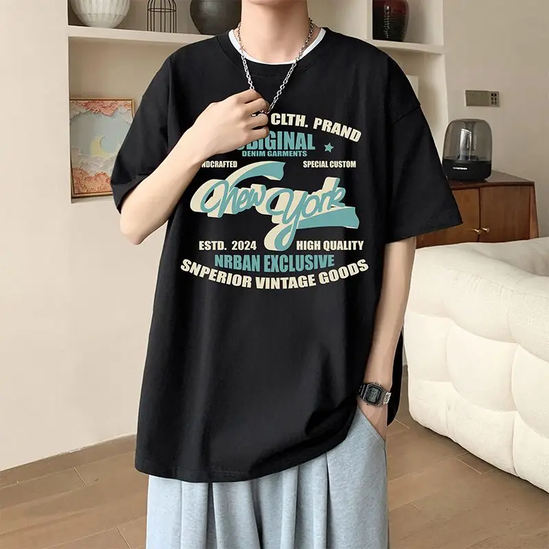 Trendy Men's 100% Cotton Lettering Print Short Sleeve T-Shirt Loose Fit Luxurious Trendy Style Ts3575