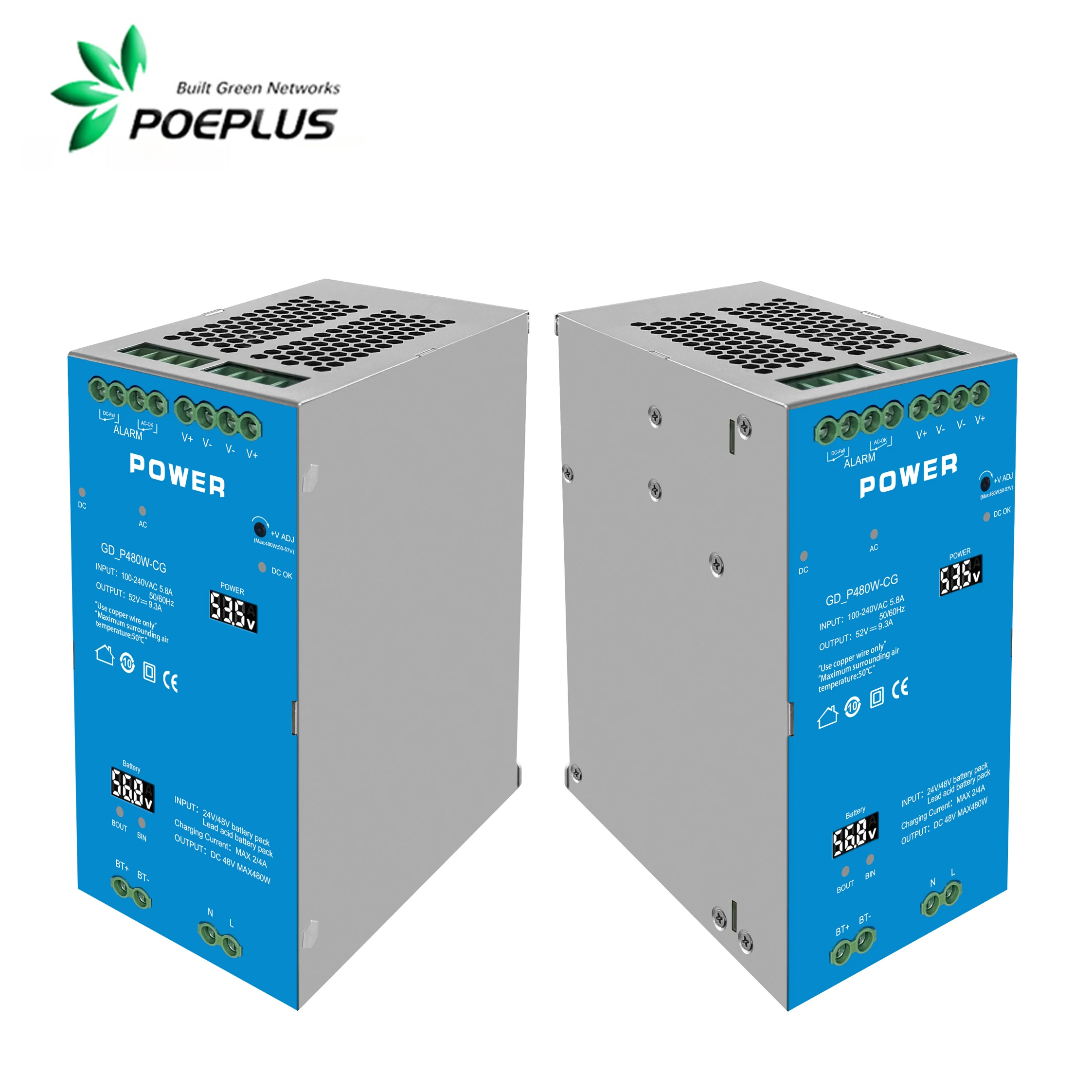 産業用スイッチ電源 300/480W |   AC110-265Vから52V、50-57V出力調整可能、DIN、LED、充電管理