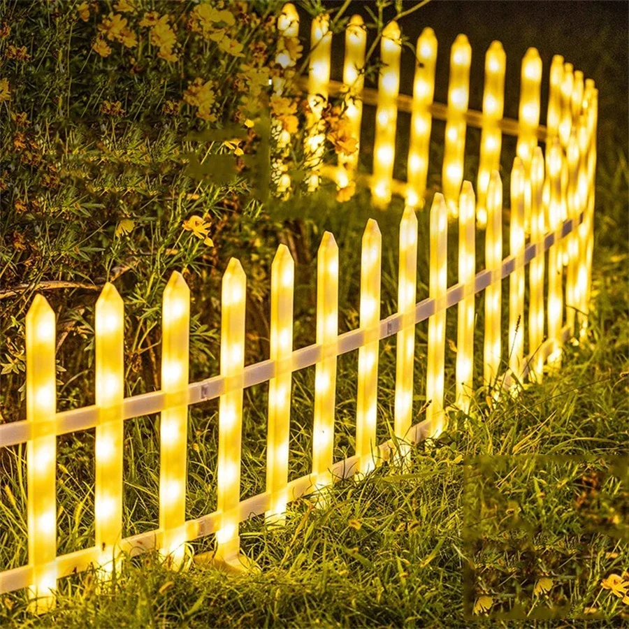 8PCS Christmas Tree Lighted Fences White Picket Fence Border Outdoor Mini Plastic Decorative Fences With Fairy Light