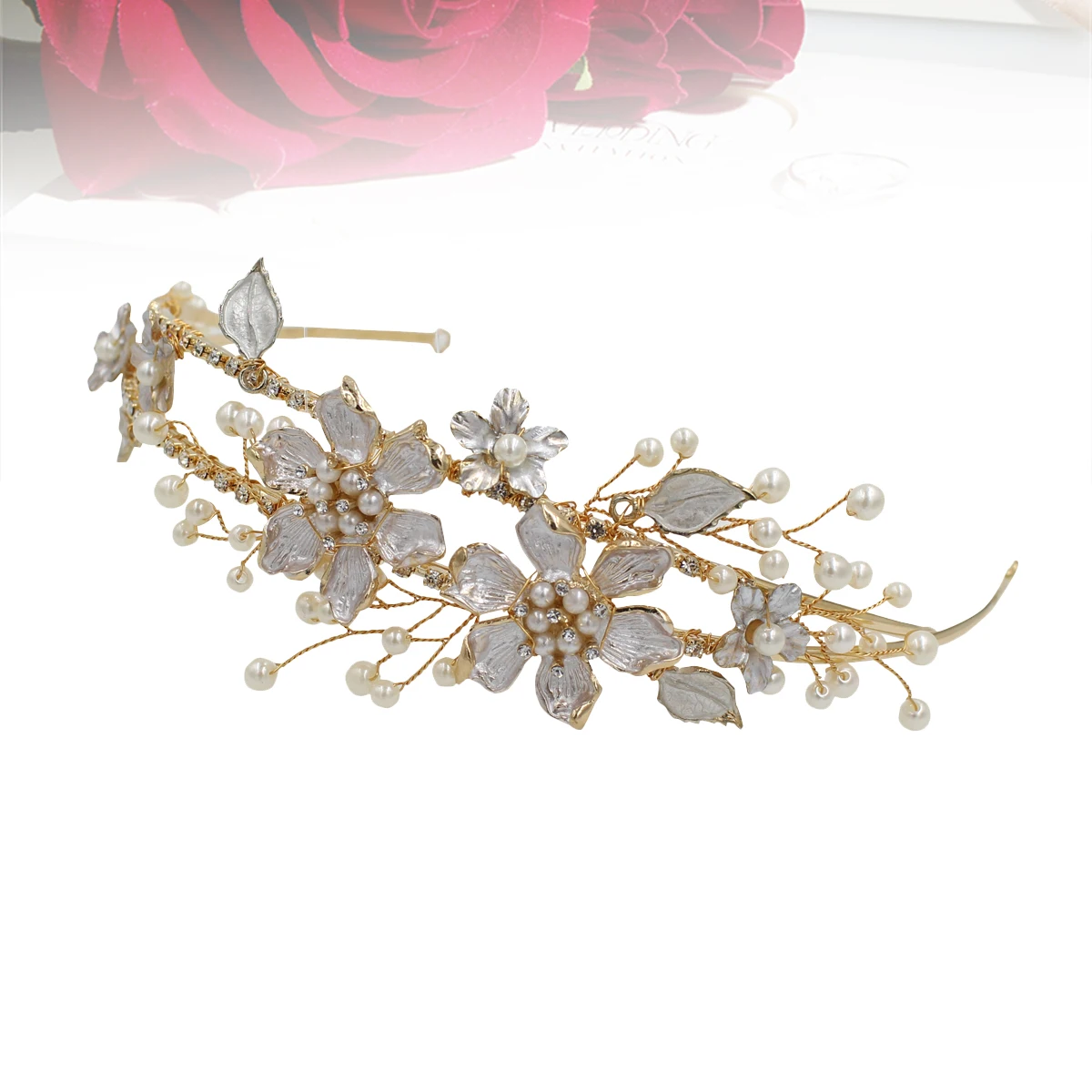 

Fairy Bridal Crown Wedding Tiara Women Big Flower Golden Hair Elegant Glittering Durable Lightweight Party Engagement Jewellery
