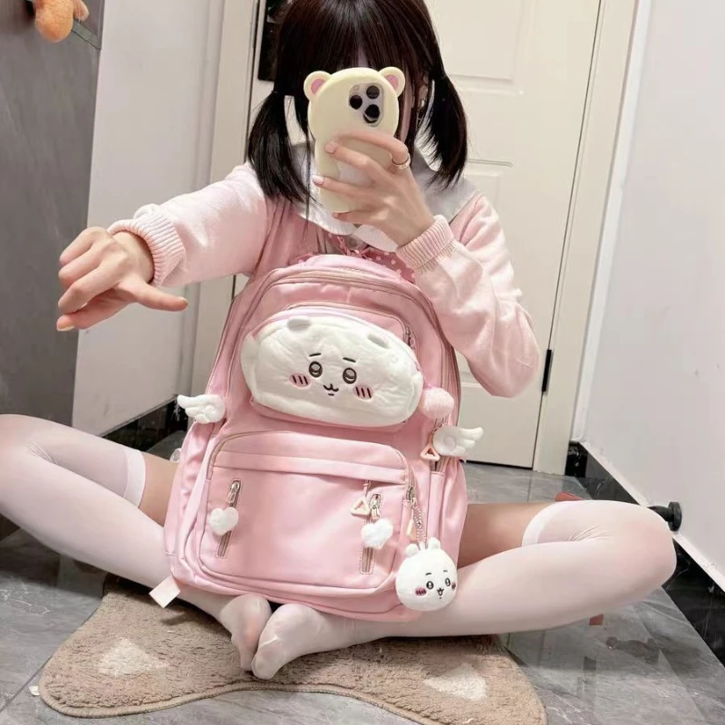 Anime Cartoon Kawaii Chiikawa New Backpack Plush Large Capacity School Bag Zipper Storage Wear-resistant Practical Good Looks