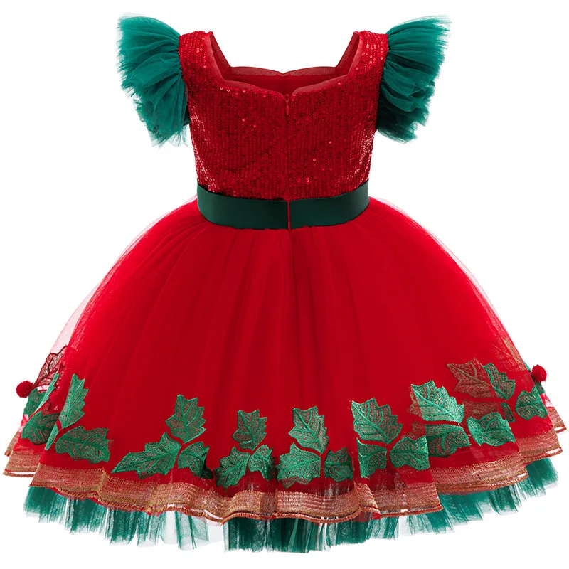 Christmas Dresses Girl Princess Party Dress Children Red and Green Sequined Mesh Puff Carnival  Ball Gown Elegant dress for girl