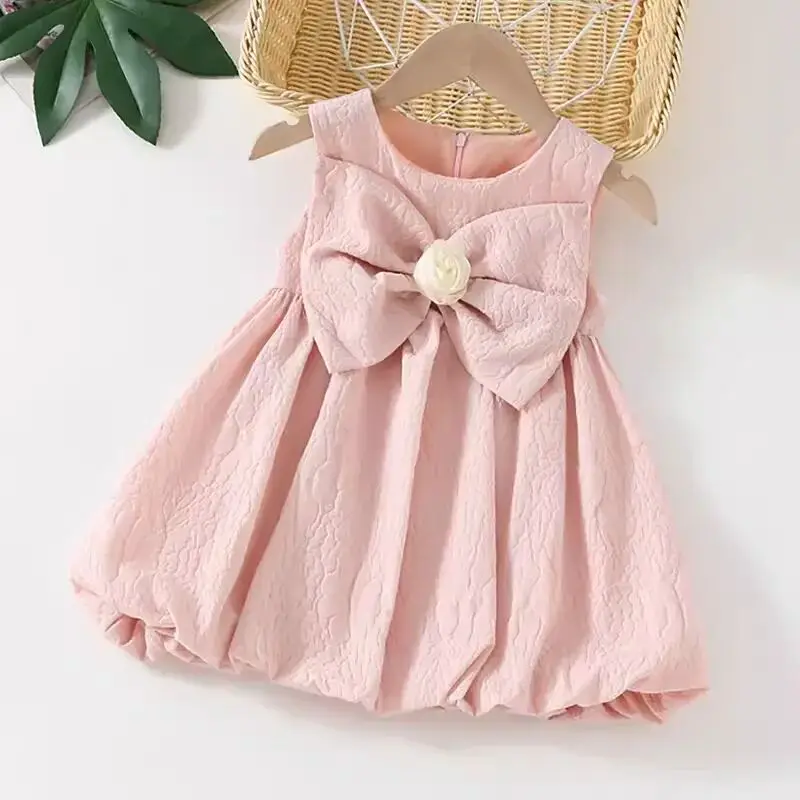 

Girls' Dress Summer New Style Children's Bow Dress Elegant Princess One Year Old Baby Dress All Cotton