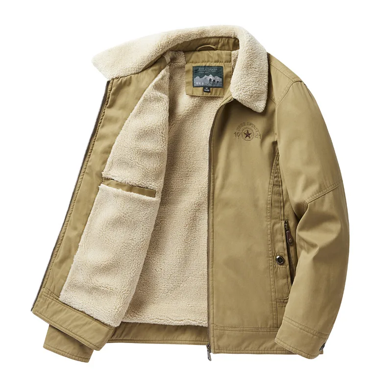 سترة شتوية للرجال مبطنة بالقطن ملابس عمل خارجية مبطنة بالصوف ملابس دافئة لمنتصف العمر وكبار السن عصرية