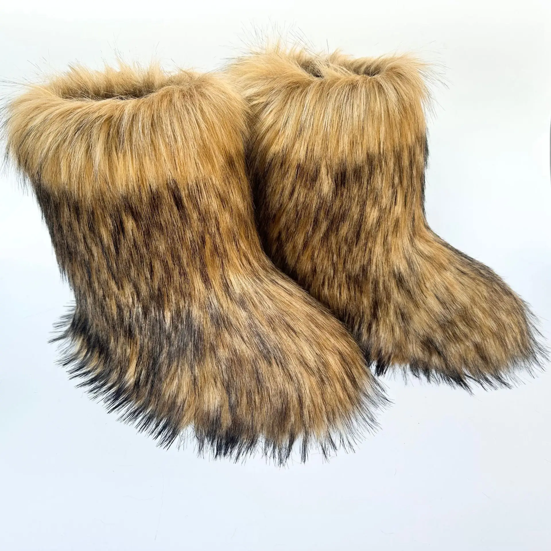 Women Winter Solid Faux Fur Mid-Calf Snow Boots Warm Fluffy Fake Furry Boots Female Footwear Outside Y2K Boots