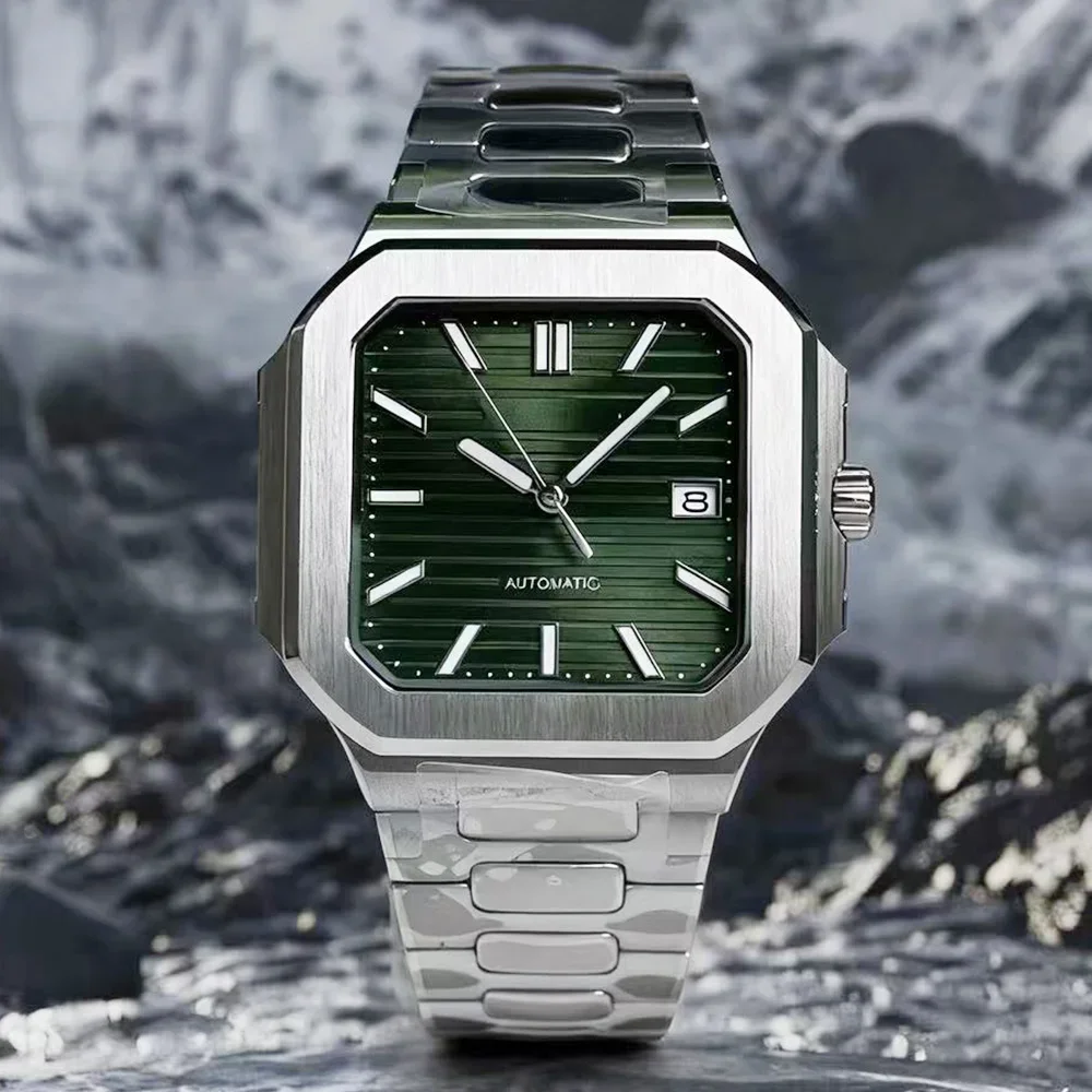 Stainless Steel for Men Women, Green Blue Black Watches, Waterproof Luminous Date Automatic Movement Mechanical Watch