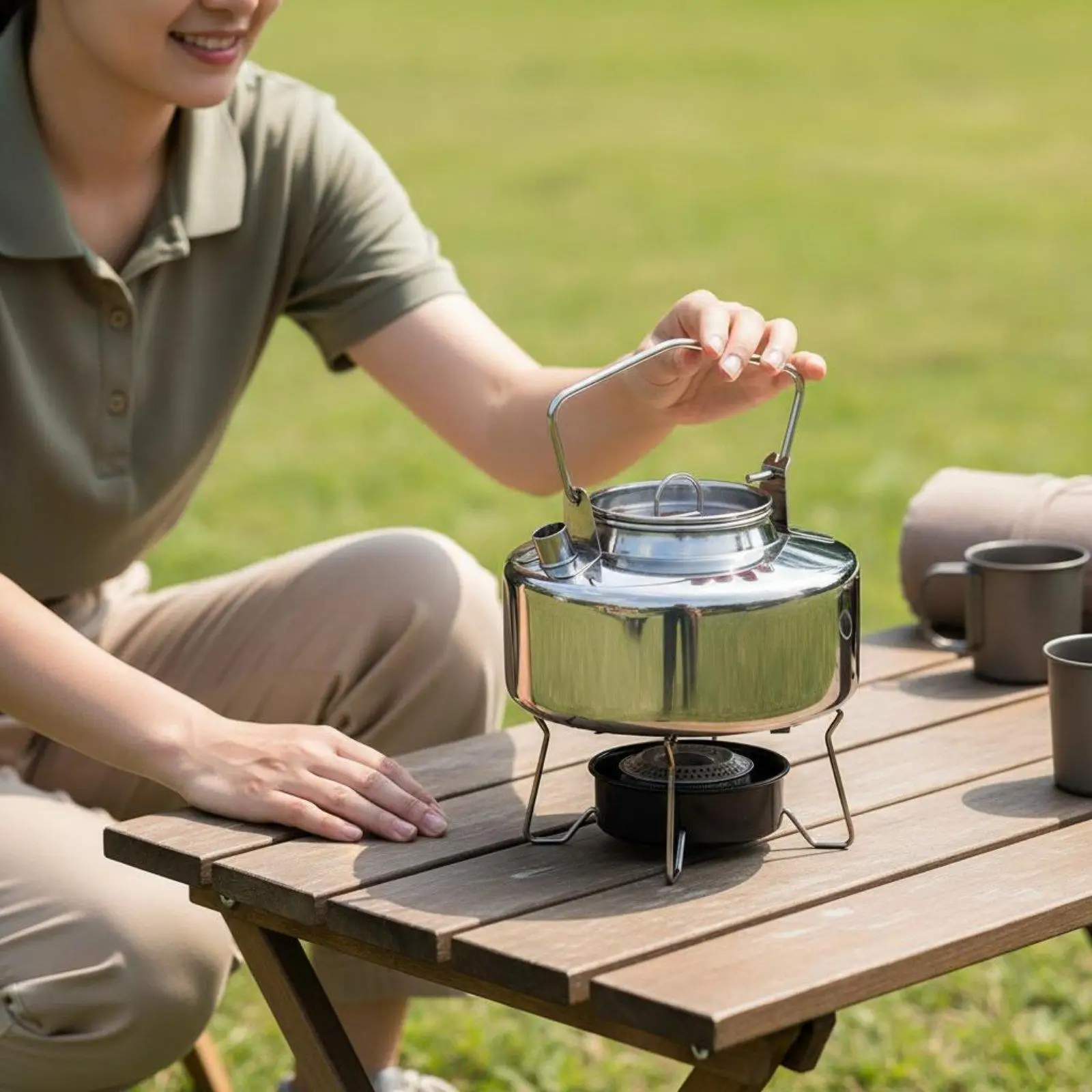 Stainless Steel Camping Kettle Lightweight Portable Tea Pot for Campers, Hikers