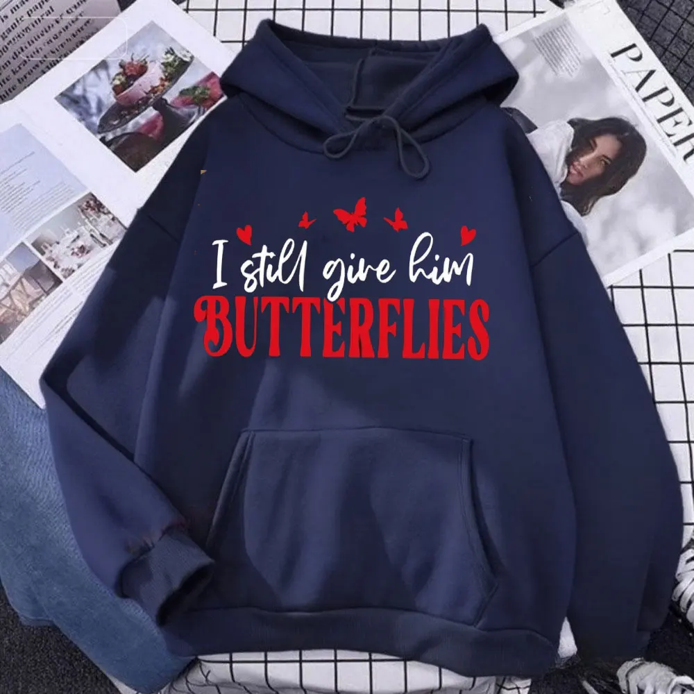 面白いバレンタインカップルパーカーデザイン、まだ彼彼蝶々プルオーバーカップルバレンタイントップス彼と彼女の面白いパーカー
