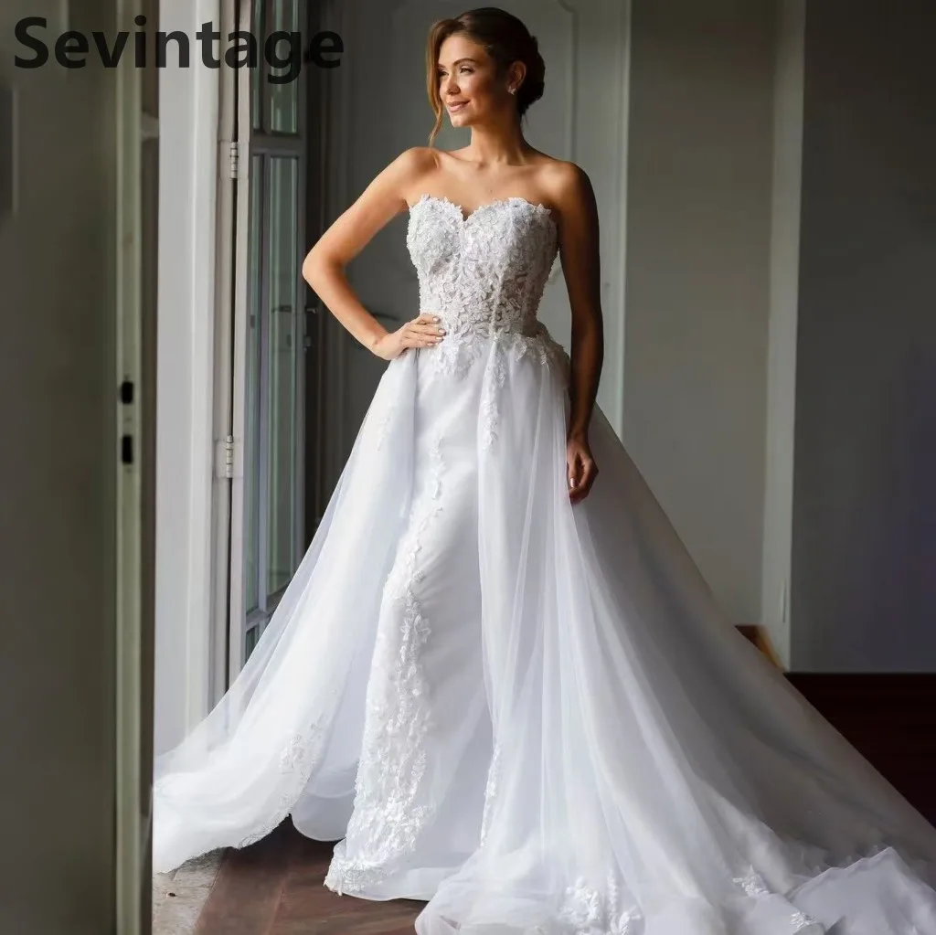 

Sevintage Customized 2025 Mermaid Sweetheart Wedding Dress With Overskirt Lace Appliques Bridal Gown Vestidos De Novia