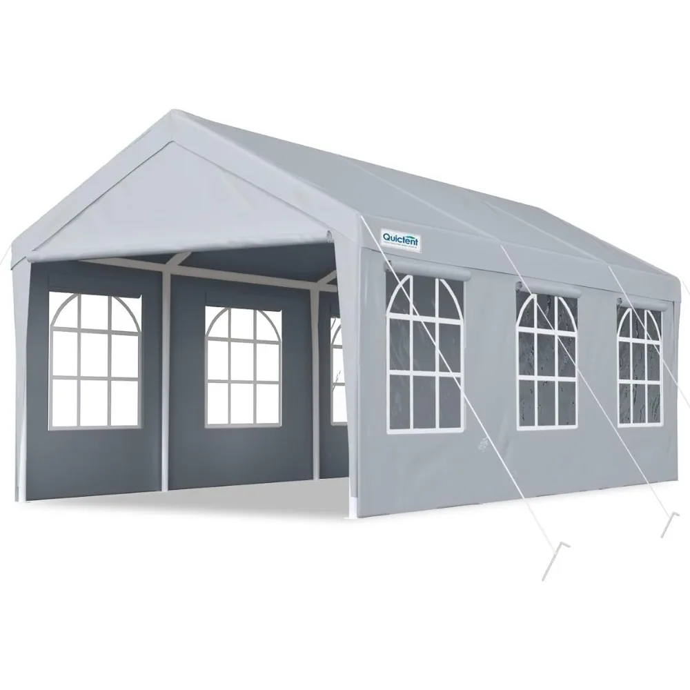 

10x20 Ft Heavy Duty Carport Car Canopy Garage Outdoor Boat Shelter Party Tent with Sidewalls and Rollable Windows -Grey