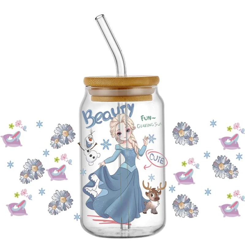 

Miniso cartoon Princess pattern 3D Waterproof UV DTF Cup Wrap For 16oz Libbey Cartoon Princess Glass Can DIY Transfer Sticker