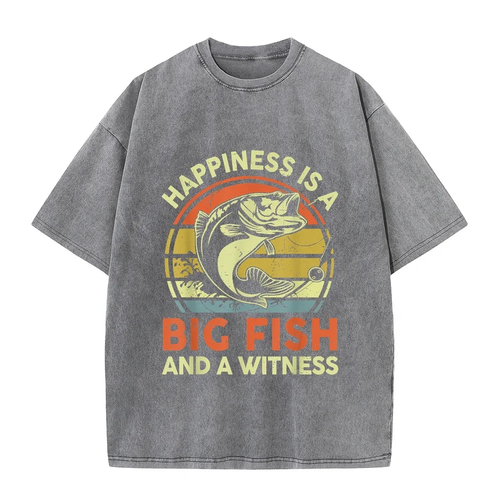 Fishing-Shirt Happiness Big Fish Witness Funny Bass Dad T-Shirt 명품 Playeras Oversize Purple Round Neck Tee Outdoor Graphic
