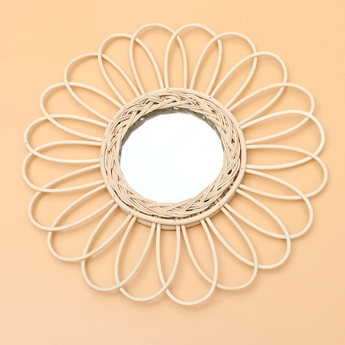 

Vintage Mirror Rattan Ranttan Woven Photography Props Wall Hanging Wall-mounted Decor