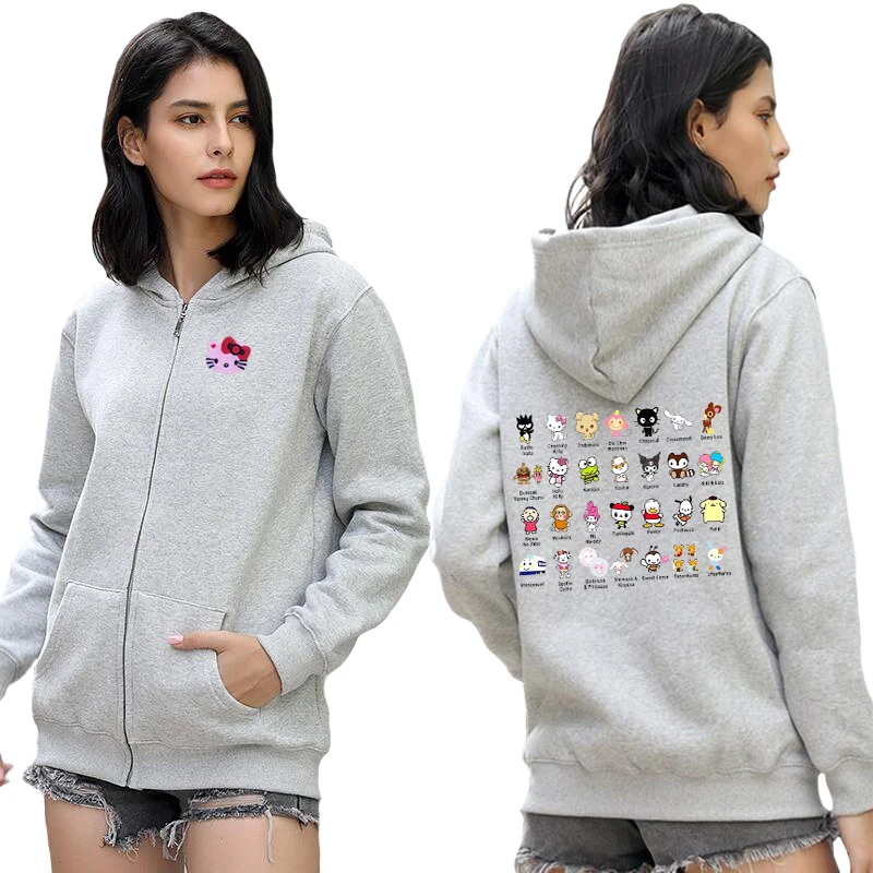 

Women Autumn Winter Zipper Hooded Cardigan Cute Pink Cat Embroidery Cartoon Animal Ranking Print Cotton Pocket Fleece Hoodie