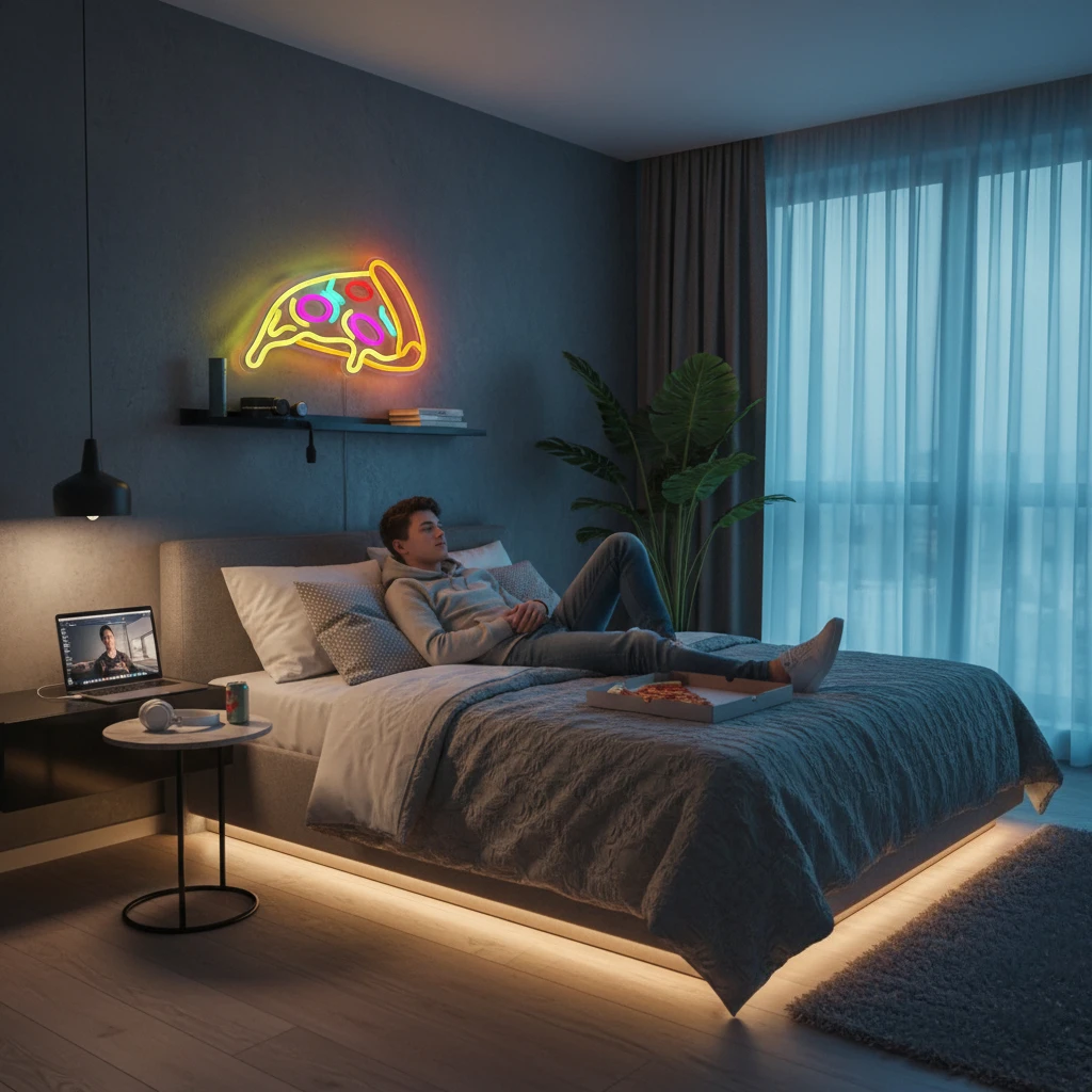 Neon LED Pizza, Szyld Neonowy do Pizzerii, Restauracji Fast Food, Lampa LED do Wnętrz, Szyld Reklamowy do Sklepu, Dekoracja Ścienna, Neon