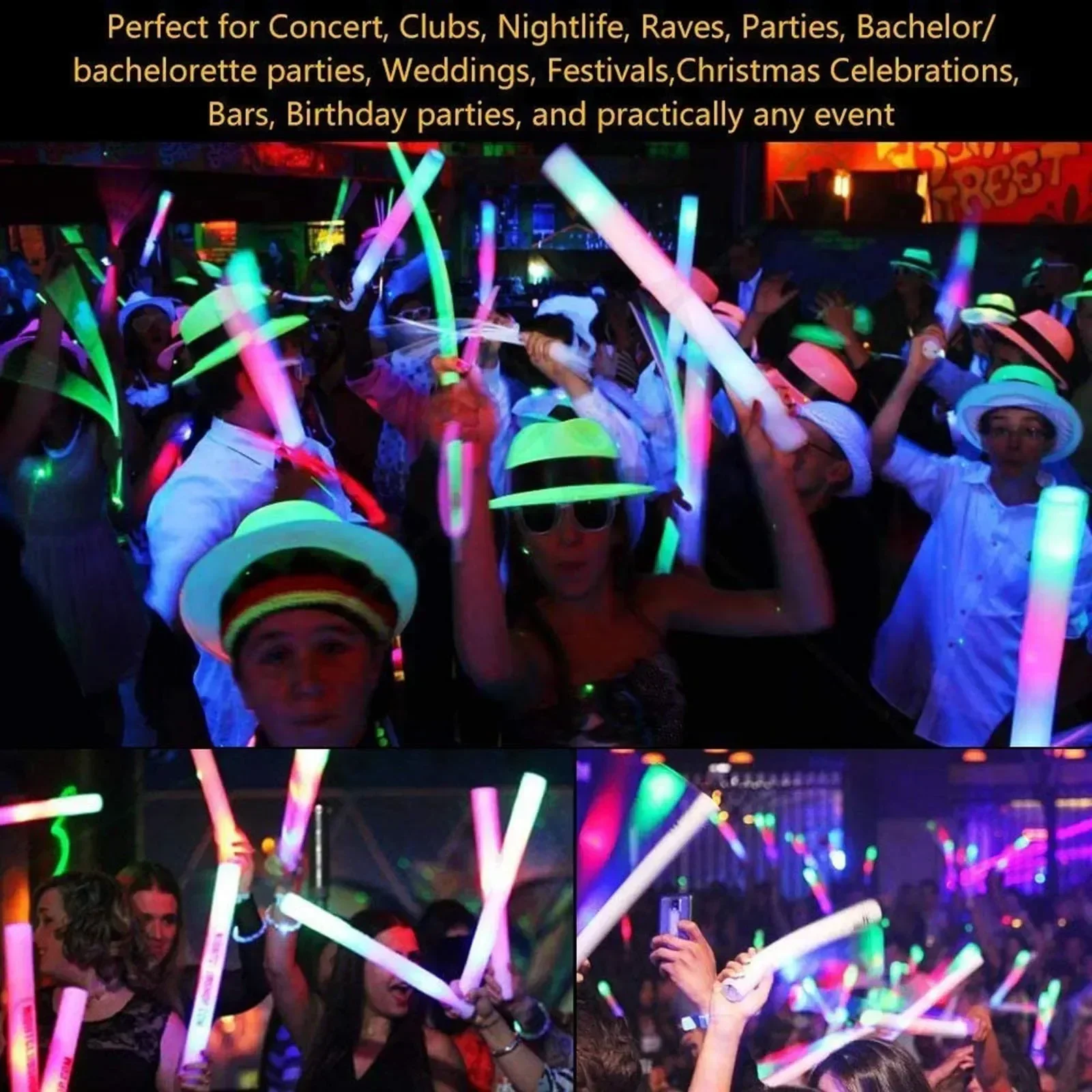 10/20/30/40/50/60pcs LED Glow Sticks Colorful RGB Glow Foam Stick for Christmas Birthday Wedding Glow in The Dark Party Supplies