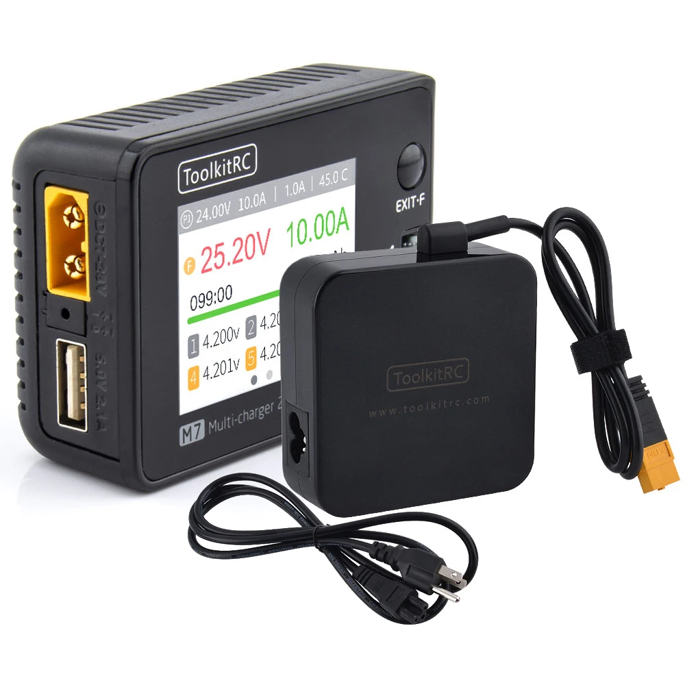 

ToolkitRC M7 200W 10A DC Balance Charger/Discharger With ADP100 Adapter (EU/US) For 1-6S Lipo LiHV LiFe Lion RC Battery