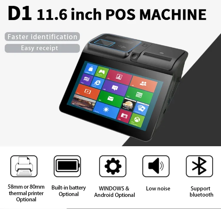 All In One Pos System 11.6 Inch Tablet Pos Touch Screen Android Windows Cash Register Pos Machines With Printer OEM/ODM Custom