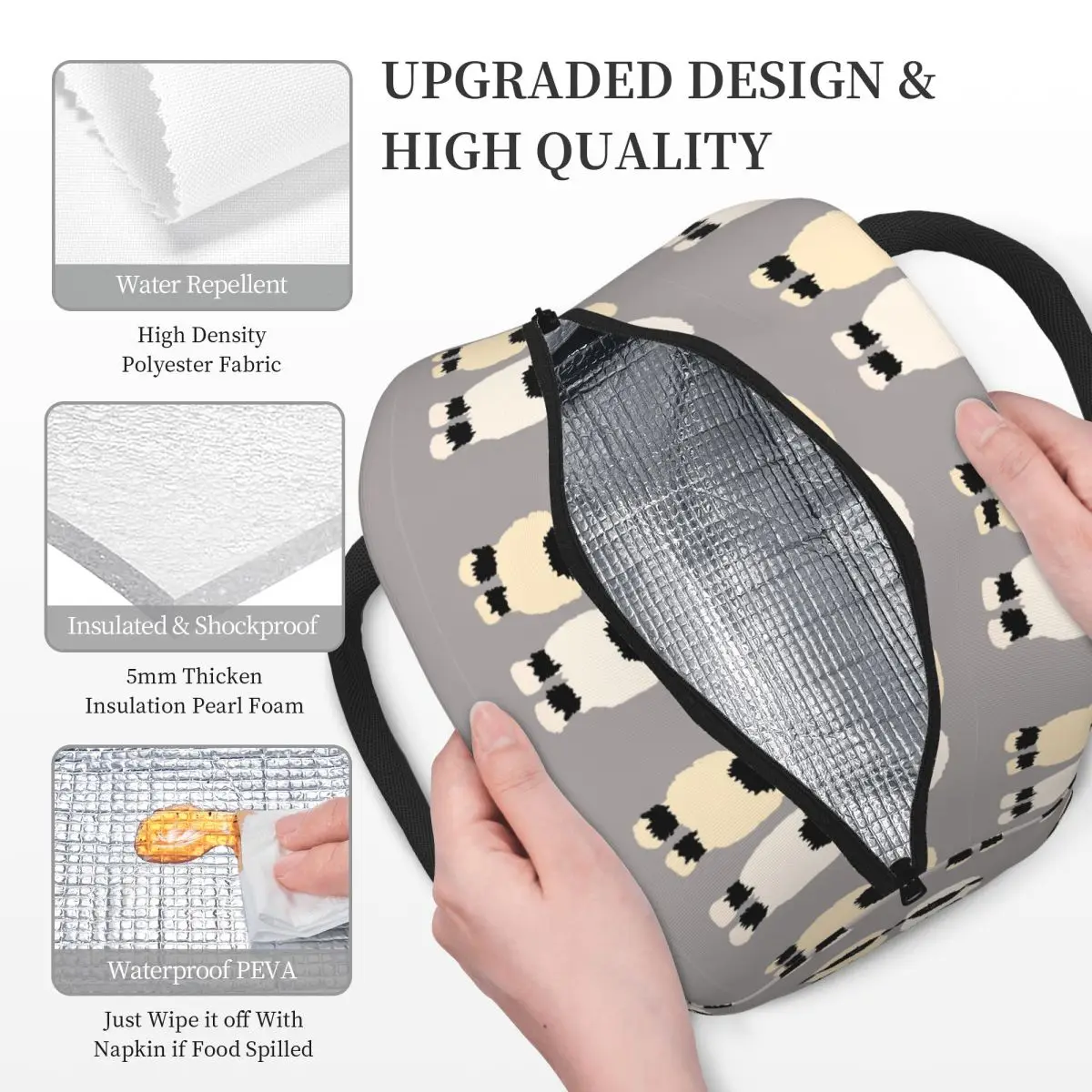 Valais الأسود الأنف الأغنام أصدقاء أكياس الغداء معزول بينتو صندوق مقاوم للماء حقيبة الغداء مانعة للتسرب نزهة أكياس حقيبة حرارية