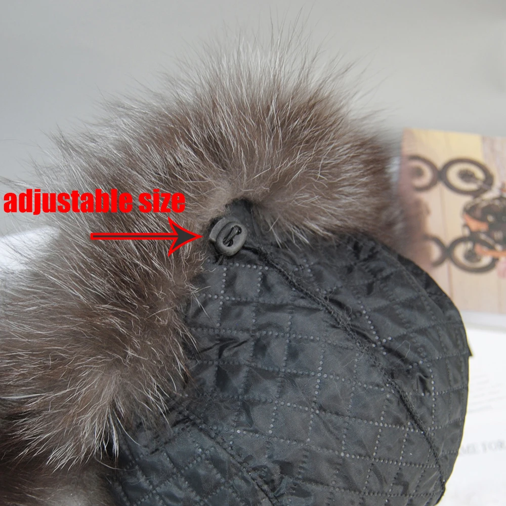 Genuine Silver Fox Fur Hat with Ear Flaps Real Natural Fur Caps for Russian Women Bomber Hats Trapper Cap with Real Leather Top