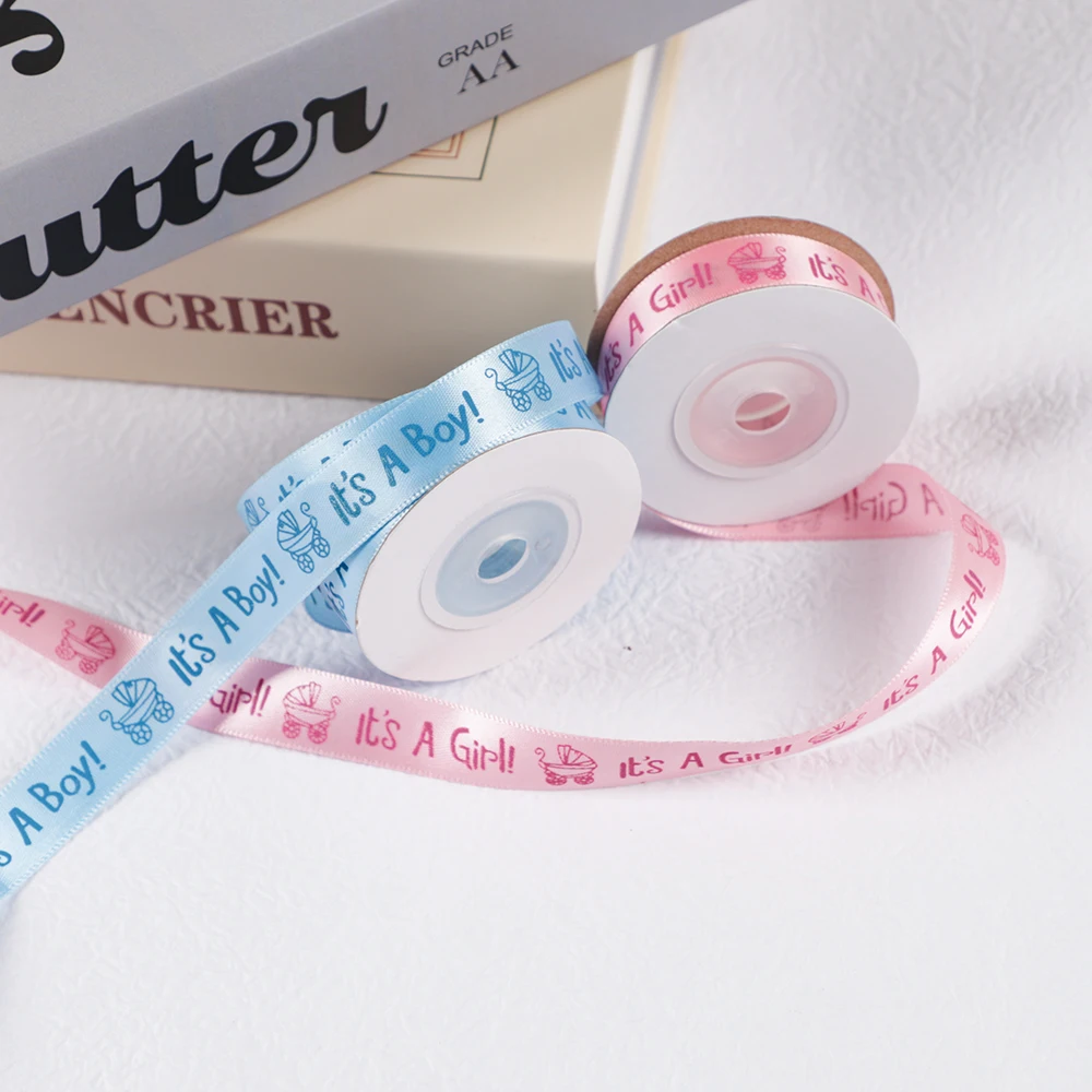 10 Yards 1.5cm It's A Boy/Girl Baby stroller Ribbon DIY Gift Box Packaging for Baby Shower Gender Reveal Birthday Party Decor