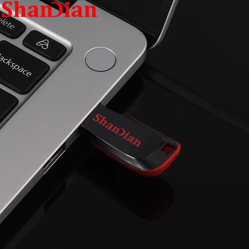 SHANDIAN High Speed Genuine USB Flash Drive 128GB Black Pen Drive with Bonus Keychain 64GB Memory Stick 32GB Business Gift 16GB