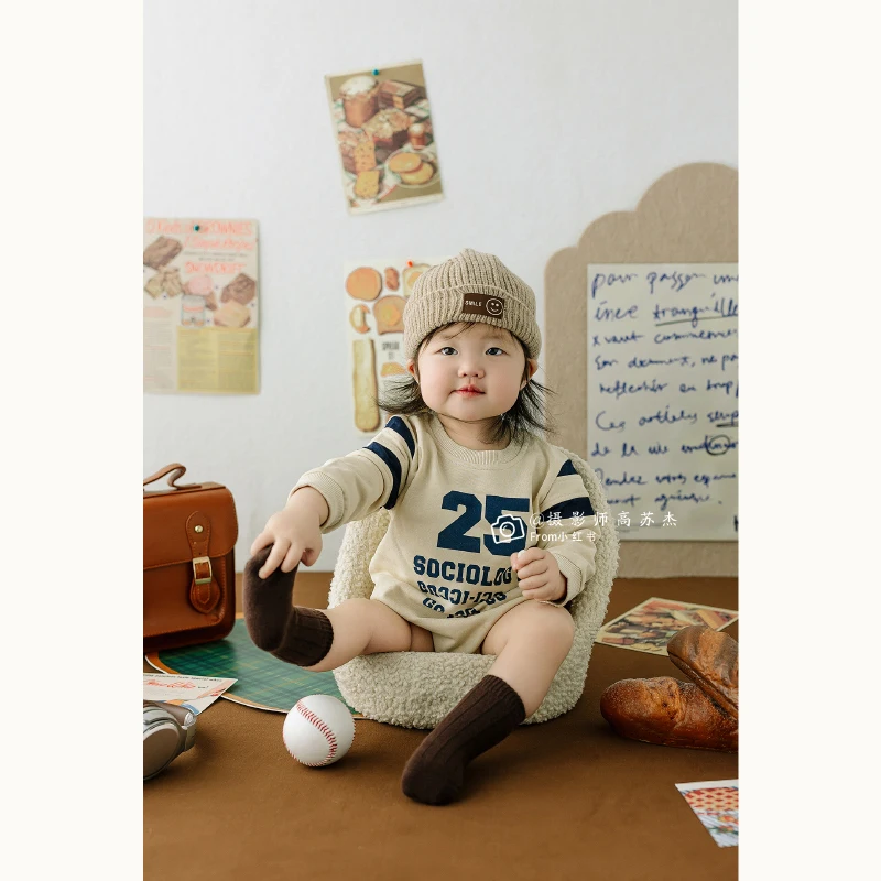 American Baseball Maillard Academy Style Baby Boys 100 Days Old Photography Photography Clothing تذكارات للرضع