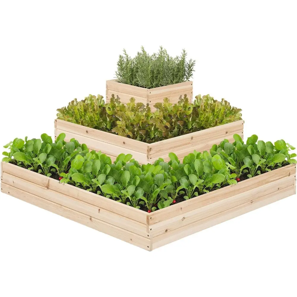 3 Tier Wooden Raised Garden Bed 44.5 L44.5 W20.5 H, Open-Bottom Planter for Flowers/Herbs/Vegetables
