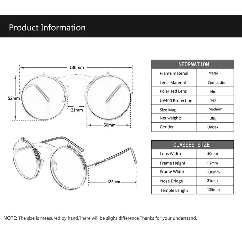 Vintage Round Flip Up Sunglasses for Men Women Juniors Circle Steampunk Costume Glasses