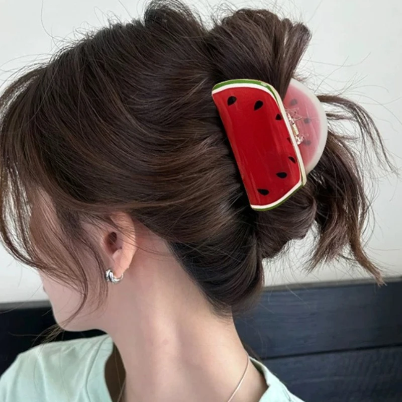 

Женские милые креативные заколки для волос в форме фруктов и арбуза, красивые акриловые заколки для волос с мультяшными фруктами, женские аксессуары для волос