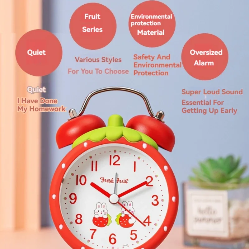 Bedside Alarm Clock Cute Clock Large Bell Night Light Cartoon Silent Desktop Timepiece for Students Dorm Study Timer Room Decor