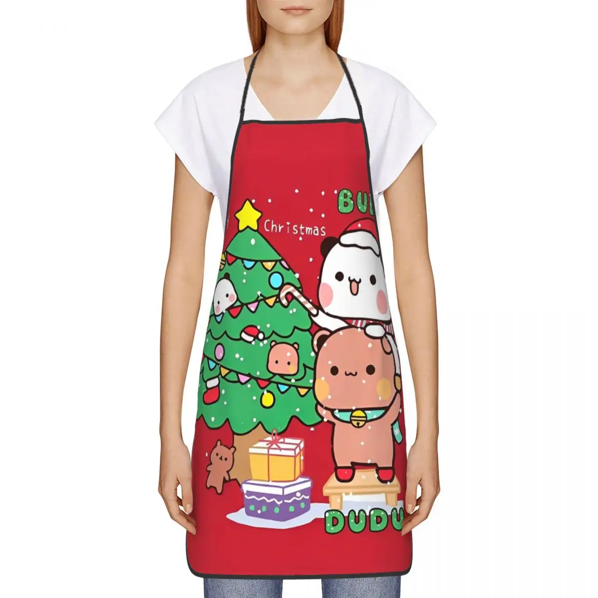 Bubu Dudu Xmas Panda Bear Kitchen Baking Aprons Antifouling Merry Christmas Gifts Pinafores Unisex Chef Home Cleaning Gardening