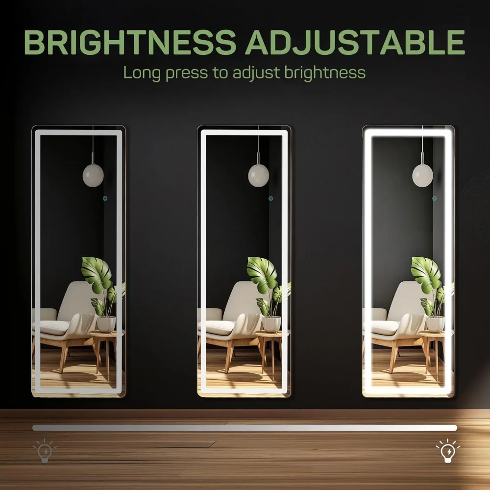 LED-beleuchtete Ganzkörperspiegel, 21 x 64 Zoll, bodenstehend oder anlehnen, großer, hoher Wandspiegel mit Ständer, ideal für die Körperreflege