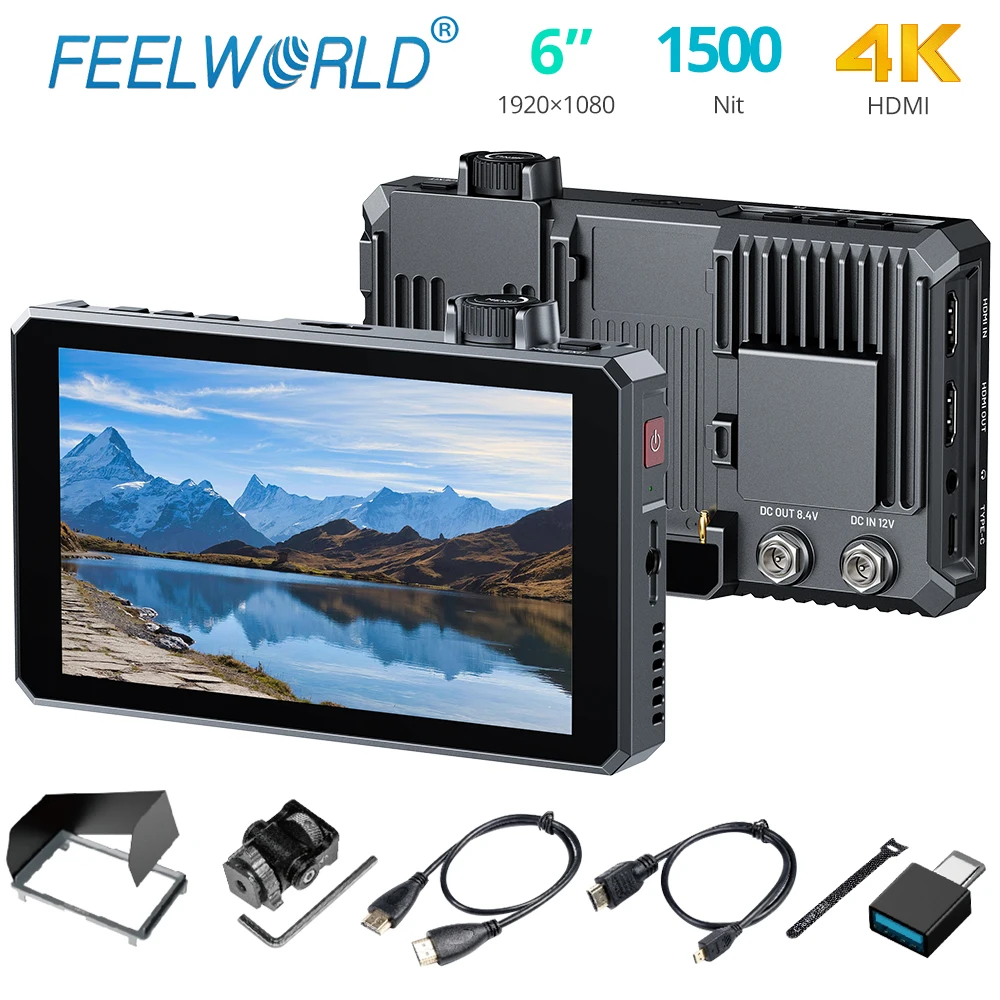 

Feelworld SC6 6inch Touch Screen Monitor 1500nit High Bright Onboard Aluminium Field Monitor 1920*1080 1000:1 Contrast HDMI/SDI