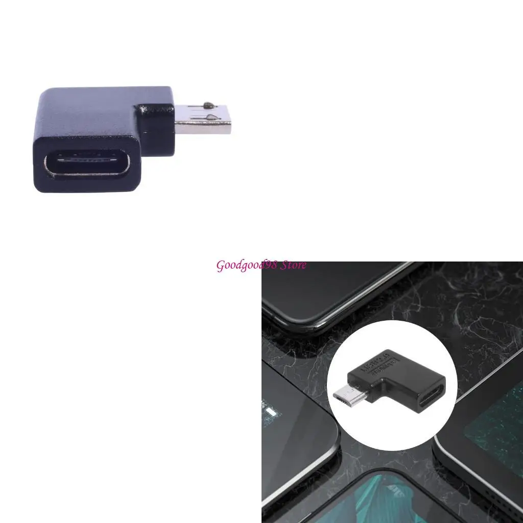 

90 Degree Micro USB to USB C TypeC Conversion Charging Adapter 10W 480Mbps W8EC