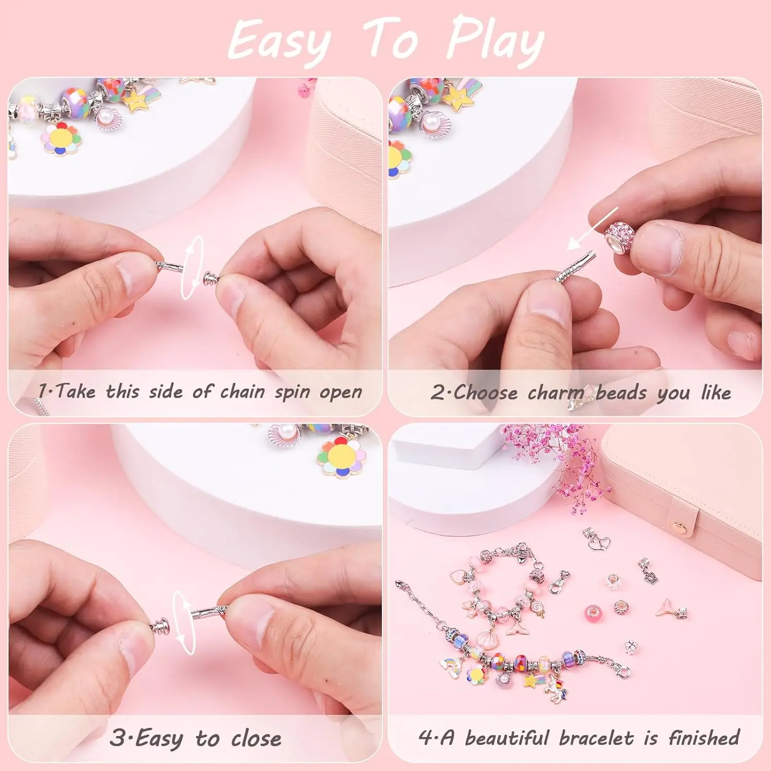 Crianças DIY artesanato infantil pulseira contas com caixa de armazenamento