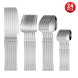 4/6/16/24pcs Silver stainless steel cutlery Steak knife and fork dessert spoon spoon and teaspoon Home restaurant cutlery set