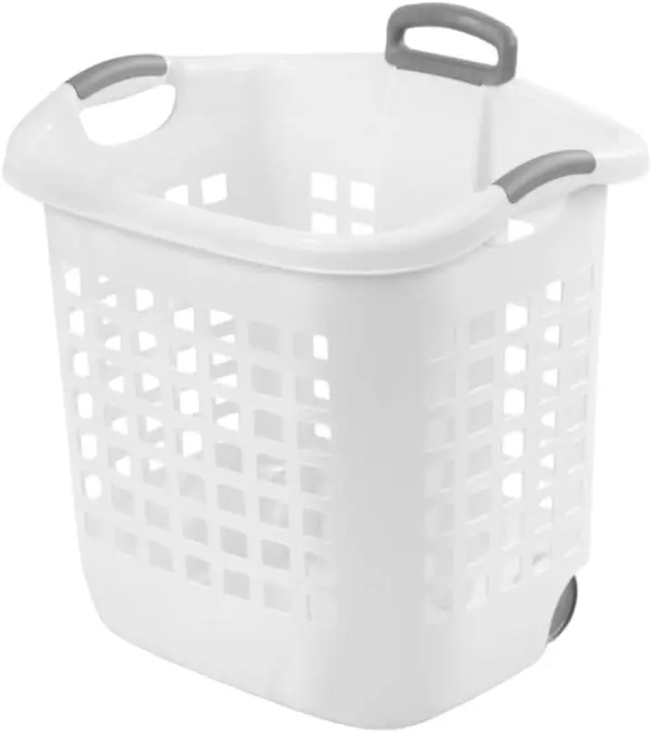 

Large 1.75 Bushel Wheeled Laundry Basket with Retractable Handle, White Plastic, Pack of 1