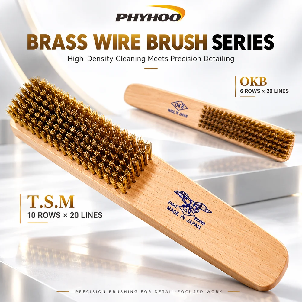 PHYHOO Brass Wire Brush Wood Handle Jewelry Cleaning Tool Metal Rust Removal Surface Polishing Workshop Detailing Hand Tool Fine