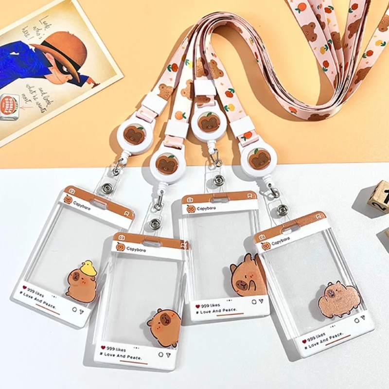 علبة بطاقة Cartoon D0UA و Lanyard Set Set Card Card Protestors مع حالة بطاقة بكرة شارة قابلة للسحب مع سلسلة الربيع